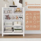 Commode haute en bois à 5 tiroirs pour chambre à coucher, commode double moderne avec tiroirs profonds et poignées métalliques pour chambre d'enfant, entrée et couloir