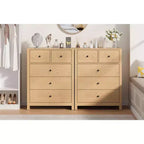 Commode haute en bois à 5 tiroirs pour chambre à coucher, commode double moderne avec tiroirs profonds et poignées métalliques pour chambre d'enfant, entrée et couloir