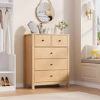 5-Drawer Tall Wooden Dresser for Bedroom, Modern Double Chest of Drawers with Deep Drawers & Metal Knobs for Kids Bedroom, Entryway & Hallway