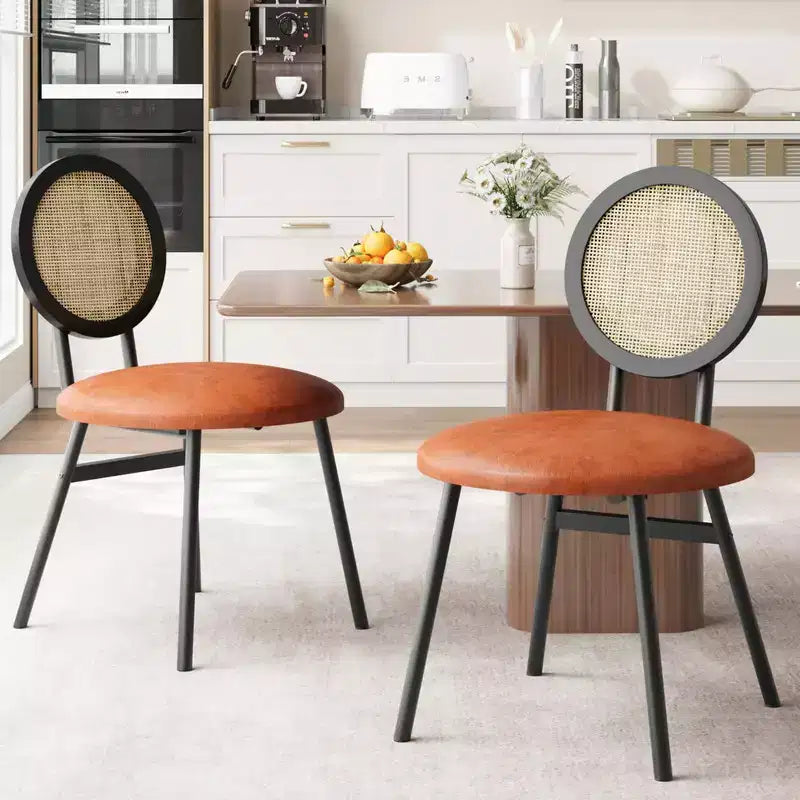 Chaises de cuisine en rotin avec pieds en métal, chaises de salle à manger modernes rembourrées avec coussins épais pour petits espaces