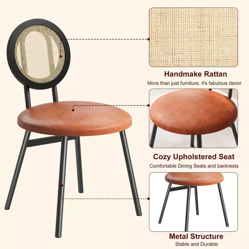 Chaises de cuisine en rotin avec pieds en métal, chaises de salle à manger modernes rembourrées avec coussins épais pour petits espaces