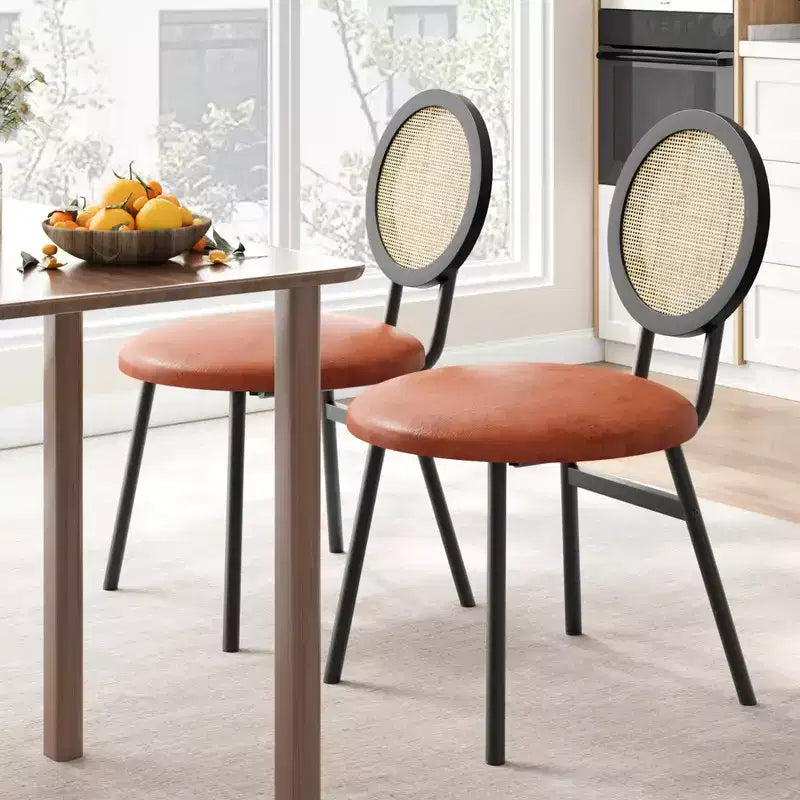 Chaises de cuisine en rotin avec pieds en métal, chaises de salle à manger modernes rembourrées avec coussins épais pour petits espaces
