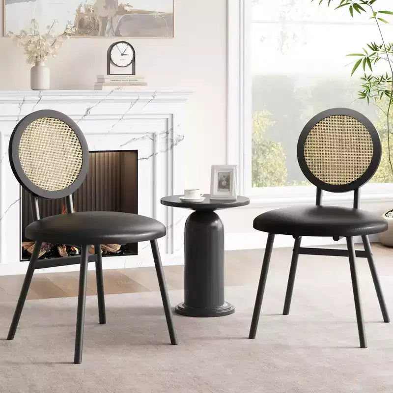 Chaises de cuisine en rotin avec pieds en métal, chaises de salle à manger modernes rembourrées avec coussins épais pour petits espaces