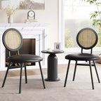 Chaises de cuisine en rotin avec pieds en métal, chaises de salle à manger modernes rembourrées avec coussins épais pour petits espaces