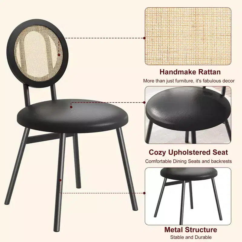 Chaises de cuisine en rotin avec pieds en métal, chaises de salle à manger modernes rembourrées avec coussins épais pour petits espaces