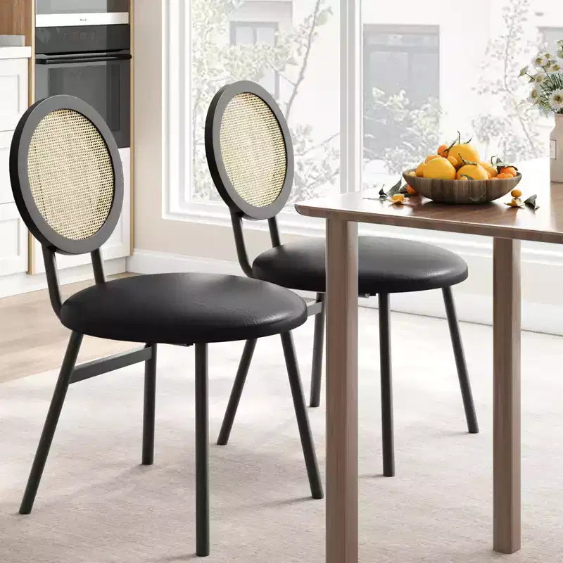 Chaises de cuisine en rotin avec pieds en métal, chaises de salle à manger modernes rembourrées avec coussins épais pour petits espaces