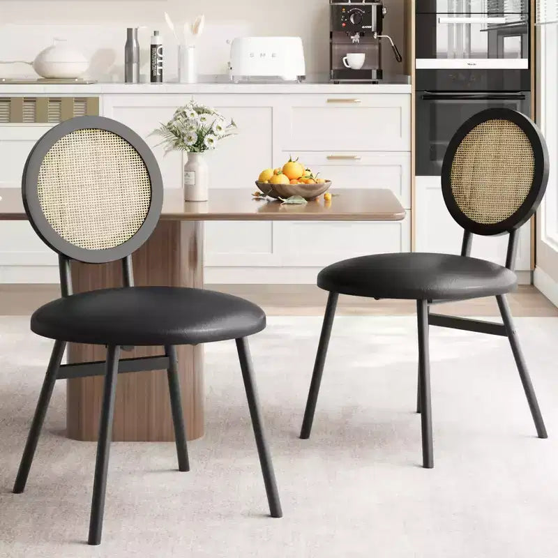 Rattan Kitchen Chairs with Metal Legs, Modern Upholstered Dining Chairs with Thick Cushions for Small Space