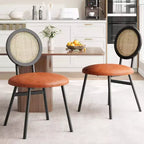 Chaises de cuisine en rotin avec pieds en métal, chaises de salle à manger modernes rembourrées avec coussins épais pour petits espaces