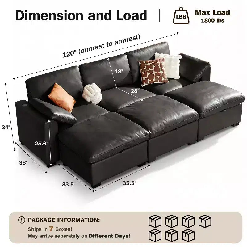 Dyonery Canapé modulaire sectionnel nuage surdimensionné 120 pour salon, canapé à assise large et profonde rembourré de duvet, cadre en bois massif, assemblage sans outils, gris foncé