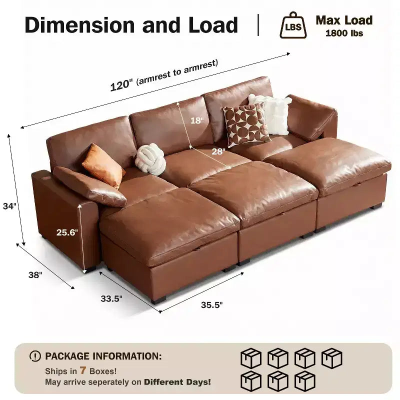 Dyonery Canapé modulaire sectionnel nuage surdimensionné 120 pour salon, canapé à assise large et profonde rembourré de duvet, cadre en bois massif, assemblage sans outils, gris foncé
