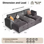 Dyonery Canapé modulaire sectionnel nuage surdimensionné 120 pour salon, canapé à assise large et profonde rembourré de duvet, cadre en bois massif, assemblage sans outils, gris foncé