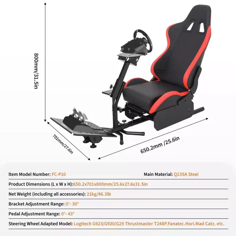 Support de volant de course, Cockpit de simulateur de course pliable pour g923/g920/g29, Support de volant et angle de pédale réglables, Fanatec, Hori, Mad Catz.