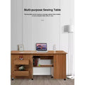 Large Folding Sewing Table, Multipurpose Portable Craft Station & Side Desk w/Compact Design, Caster Wheels, Storage Shelves, Storage Trays