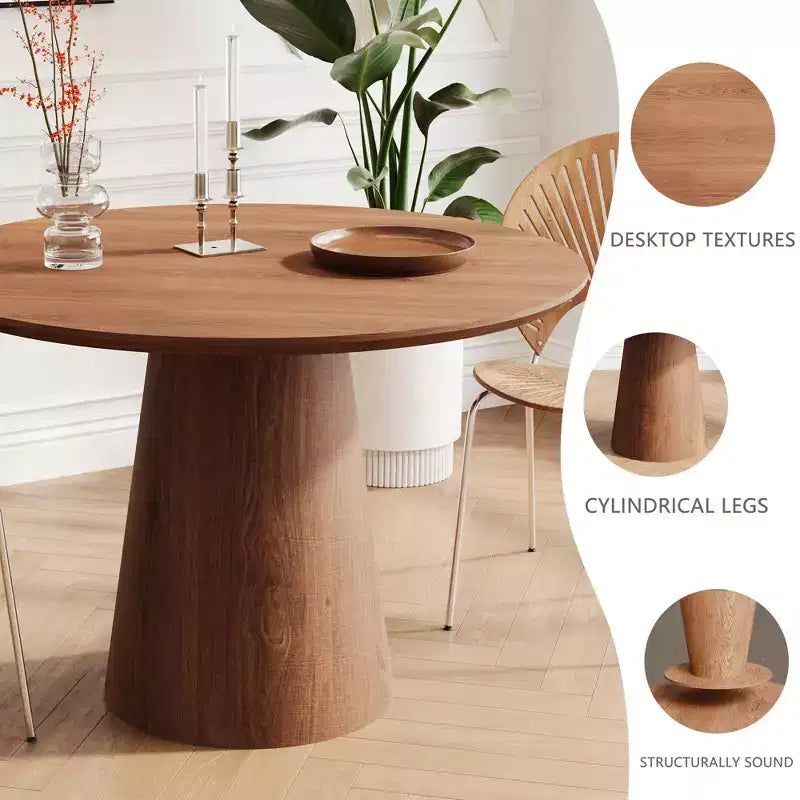 Table à manger ronde de 43 po pour 4 personnes - Table de cuisine moderne en bois avec base piédestal robuste, design peu encombrant pour petits espaces, appartements, assemblage facile