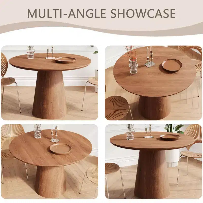 Table à manger ronde de 43 po pour 4 personnes - Table de cuisine moderne en bois avec base piédestal robuste, design peu encombrant pour petits espaces, appartements, assemblage facile