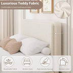 Cadre de lit en polaire Teddy douce avec 2 tiroirs de rangement, tête de lit réglable, aucun sommier tapissier requis, montage facile, couleur crème nuage