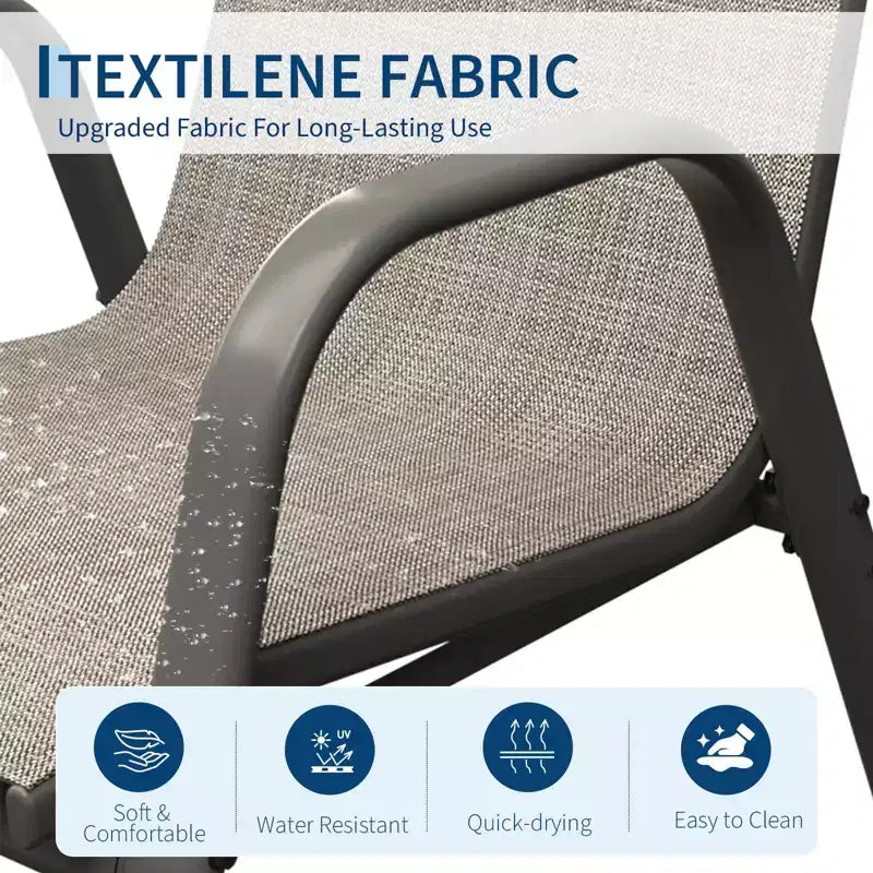 Lot de 4 chaises de salle à manger empilables à dossier haut pour terrasse | Tissu textilène respirant, cadre en métal durable | Résistant aux intempéries, gain de place pour la pelouse