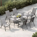 Lot de 4 chaises de salle à manger empilables à dossier haut pour terrasse | Tissu textilène respirant, cadre en métal durable | Résistant aux intempéries, gain de place pour la pelouse
