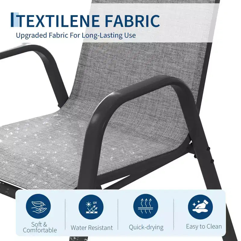 Lot de 4 chaises de salle à manger empilables à dossier haut pour terrasse | Tissu textilène respirant, cadre en métal durable | Résistant aux intempéries, gain de place pour la pelouse