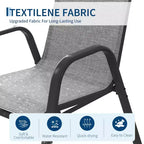 Lot de 4 chaises de salle à manger empilables à dossier haut pour terrasse | Tissu textilène respirant, cadre en métal durable | Résistant aux intempéries, gain de place pour la pelouse