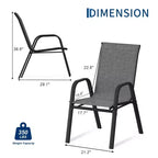 Lot de 4 chaises de salle à manger empilables à dossier haut pour terrasse | Tissu textilène respirant, cadre en métal durable | Résistant aux intempéries, gain de place pour la pelouse