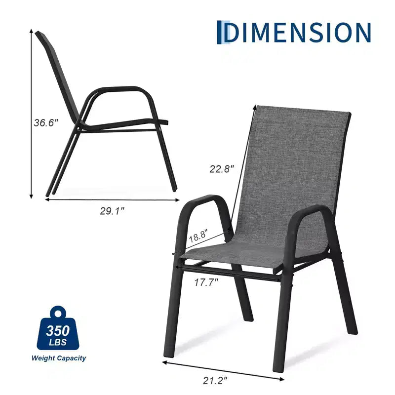 Lot de 4 chaises de salle à manger empilables à dossier haut pour terrasse | Tissu textilène respirant, cadre en métal durable | Résistant aux intempéries, gain de place pour la pelouse