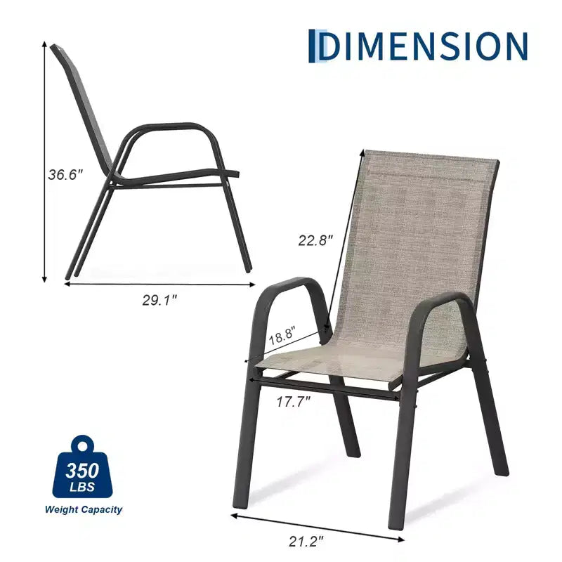 Lot de 4 chaises de salle à manger empilables à dossier haut pour terrasse | Tissu textilène respirant, cadre en métal durable | Résistant aux intempéries, gain de place pour la pelouse