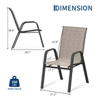 Lot de 4 chaises de salle à manger empilables à dossier haut pour terrasse | Tissu textilène respirant, cadre en métal durable | Résistant aux intempéries, gain de place pour la pelouse