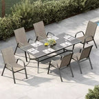 Lot de 4 chaises de salle à manger empilables à dossier haut pour terrasse | Tissu textilène respirant, cadre en métal durable | Résistant aux intempéries, gain de place pour la pelouse