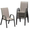 Lot de 4 chaises de salle à manger empilables à dossier haut pour terrasse | Tissu textilène respirant, cadre en métal durable | Résistant aux intempéries, gain de place pour la pelouse