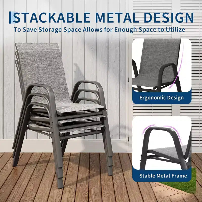 Stackable High-Back Patio Dining Chairs Set of 4 | Breathable Textilene Fabric, Durable Metal Frame | Weather Resistant, Space Saving  for Lawn