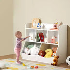 Rangement enfant en bois à 5 casiers, Organisateur de jouets avec étagère à livres, Meuble de rangement jouets en bois à 5 casiers, Étagère à livres et jouets pour chambre d'enfant