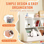 Rangement enfant en bois à 5 casiers, Organisateur de jouets avec étagère à livres, Meuble de rangement jouets en bois à 5 casiers, Étagère à livres et jouets pour chambre d'enfant