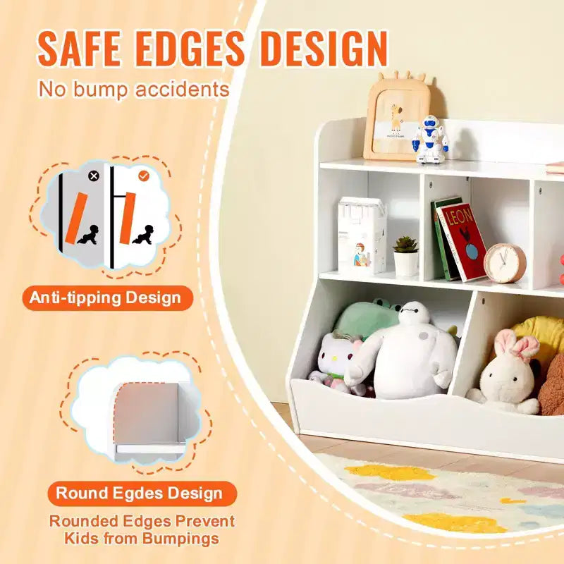 Rangement enfant en bois à 5 casiers, Organisateur de jouets avec étagère à livres, Meuble de rangement jouets en bois à 5 casiers, Étagère à livres et jouets pour chambre d'enfant