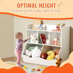 Rangement enfant en bois à 5 casiers, Organisateur de jouets avec étagère à livres, Meuble de rangement jouets en bois à 5 casiers, Étagère à livres et jouets pour chambre d'enfant