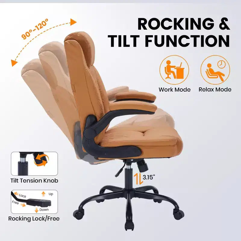 Chaise de bureau en cuir 160kg - Fauteuil de bureau ergonomique avec support lombaire réglable et accoudoirs relevables