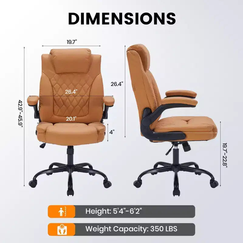 Chaise de bureau en cuir 160kg - Fauteuil de bureau ergonomique avec support lombaire réglable et accoudoirs relevables