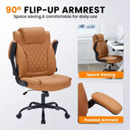 Chaise de bureau en cuir 160kg - Fauteuil de bureau ergonomique avec support lombaire réglable et accoudoirs relevables