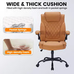 Chaise de bureau en cuir 160kg - Fauteuil de bureau ergonomique avec support lombaire réglable et accoudoirs relevables