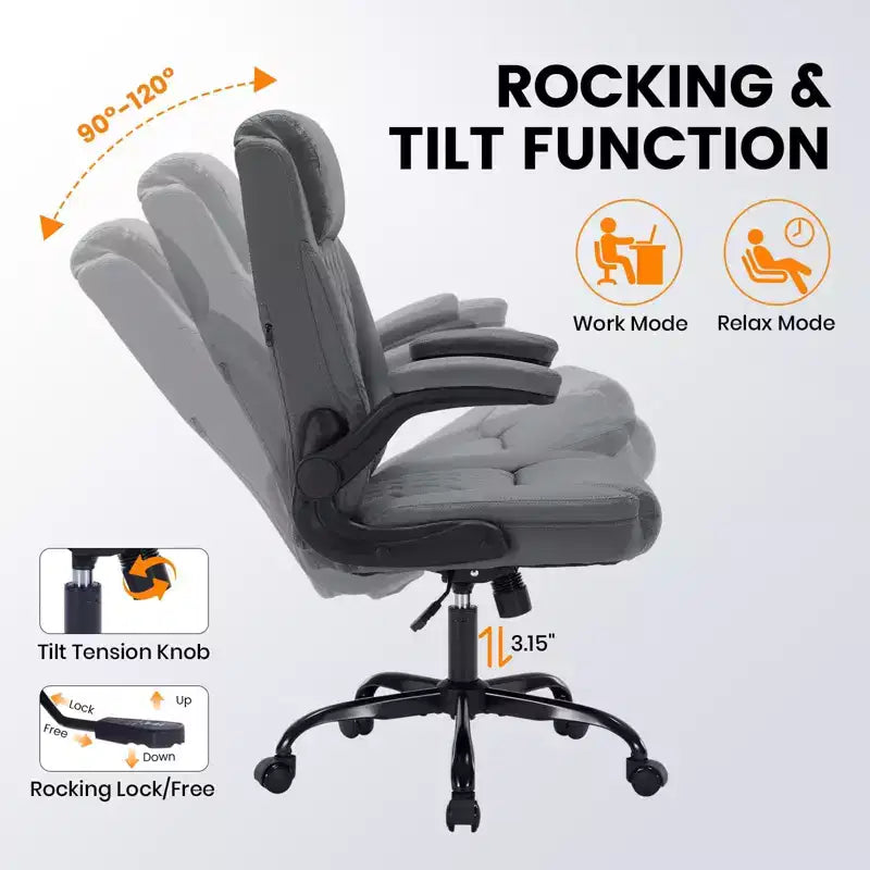 Chaise de bureau en cuir 160kg - Fauteuil de bureau ergonomique avec support lombaire réglable et accoudoirs relevables