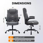 Chaise de bureau en cuir 160kg - Fauteuil de bureau ergonomique avec support lombaire réglable et accoudoirs relevables