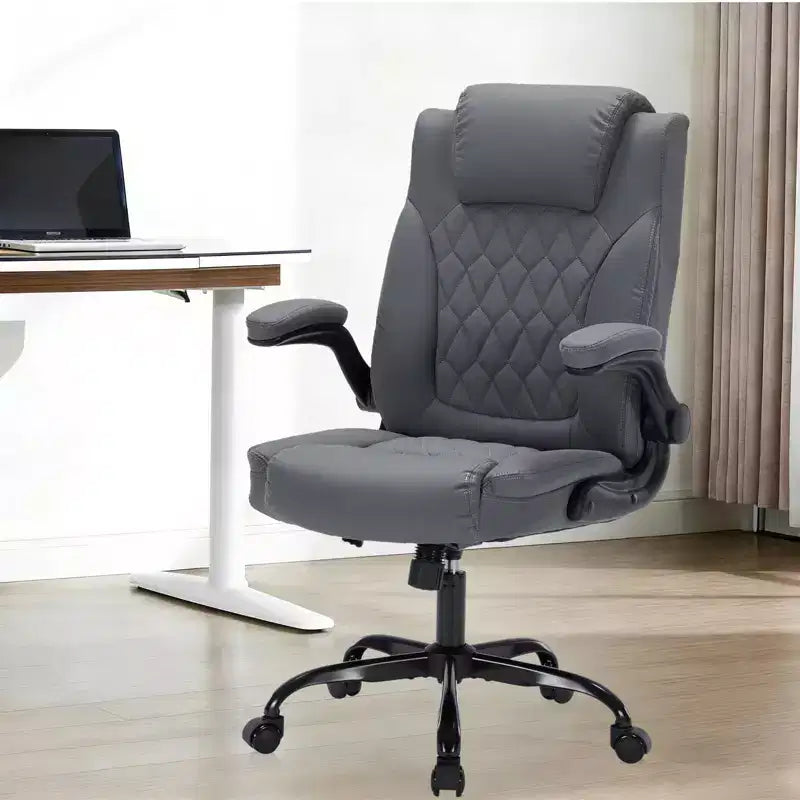 Chaise de bureau en cuir 160kg - Fauteuil de bureau ergonomique avec support lombaire réglable et accoudoirs relevables