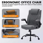 Chaise de bureau en cuir 160kg - Fauteuil de bureau ergonomique avec support lombaire réglable et accoudoirs relevables