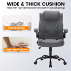 Chaise de bureau en cuir 160kg - Fauteuil de bureau ergonomique avec support lombaire réglable et accoudoirs relevables