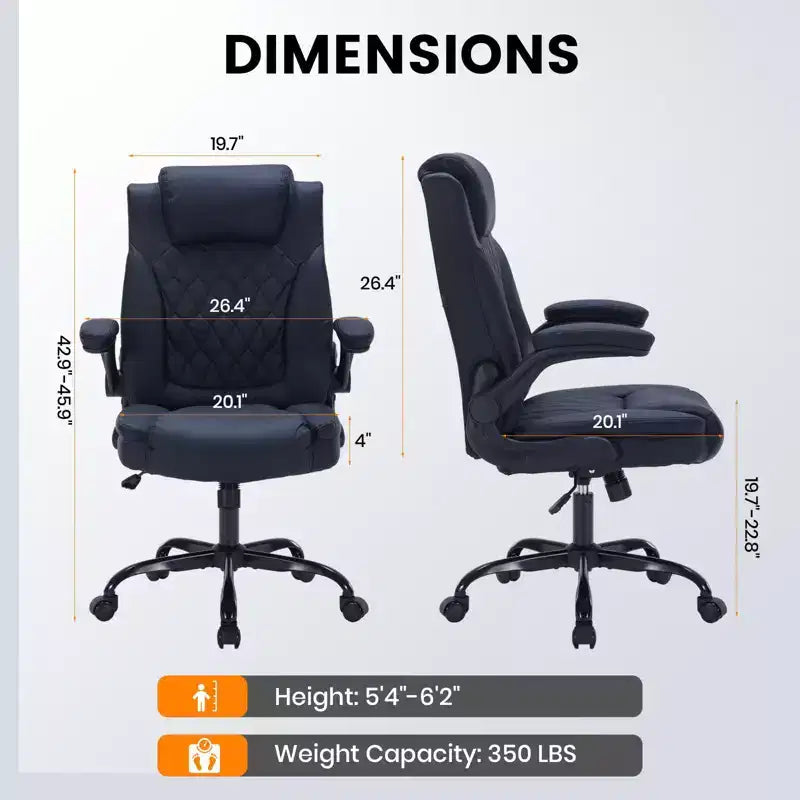 Chaise de bureau en cuir 160kg - Fauteuil de bureau ergonomique avec support lombaire réglable et accoudoirs relevables