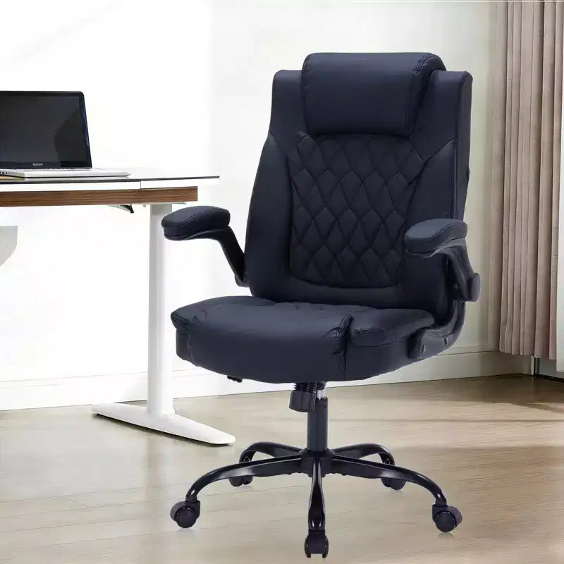 Chaise de bureau en cuir 160kg - Fauteuil de bureau ergonomique avec support lombaire réglable et accoudoirs relevables