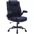 Leather Office Chair 350lbs - Ergonomic Executive Chair with Adjustable Lumbar & Flip-Up Armrests