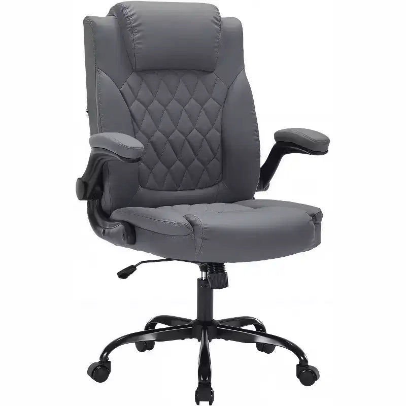 Chaise de bureau en cuir 160kg - Fauteuil de bureau ergonomique avec support lombaire réglable et accoudoirs relevables