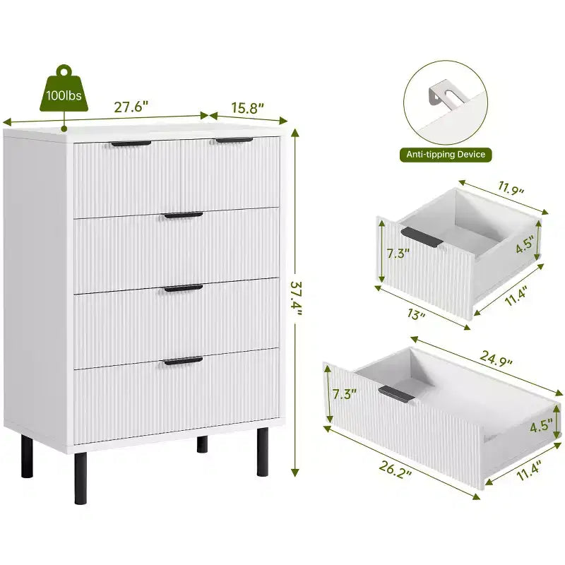COZONY Commode cannelée à 5 tiroirs, en bois moderne avec tiroirs larges et pieds en métal, Chêne naturel