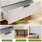 COZONY Commode cannelée à 5 tiroirs, en bois moderne avec tiroirs larges et pieds en métal, Chêne naturel